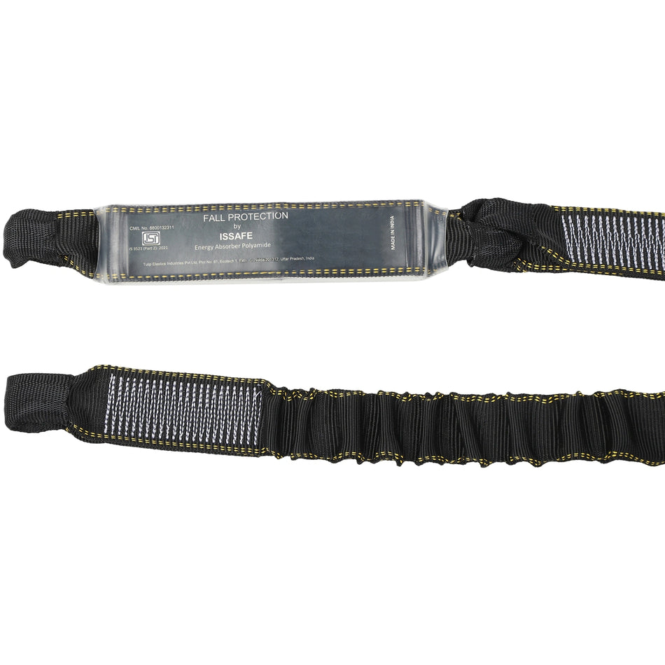 Shock Absorbing Safety Lanyard with Energy Absorber and Attachment Loops
