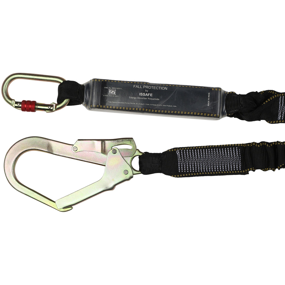 Shock Absorbing Lanyard with Energy Absorber, Carabiner and Scaffolding Hook