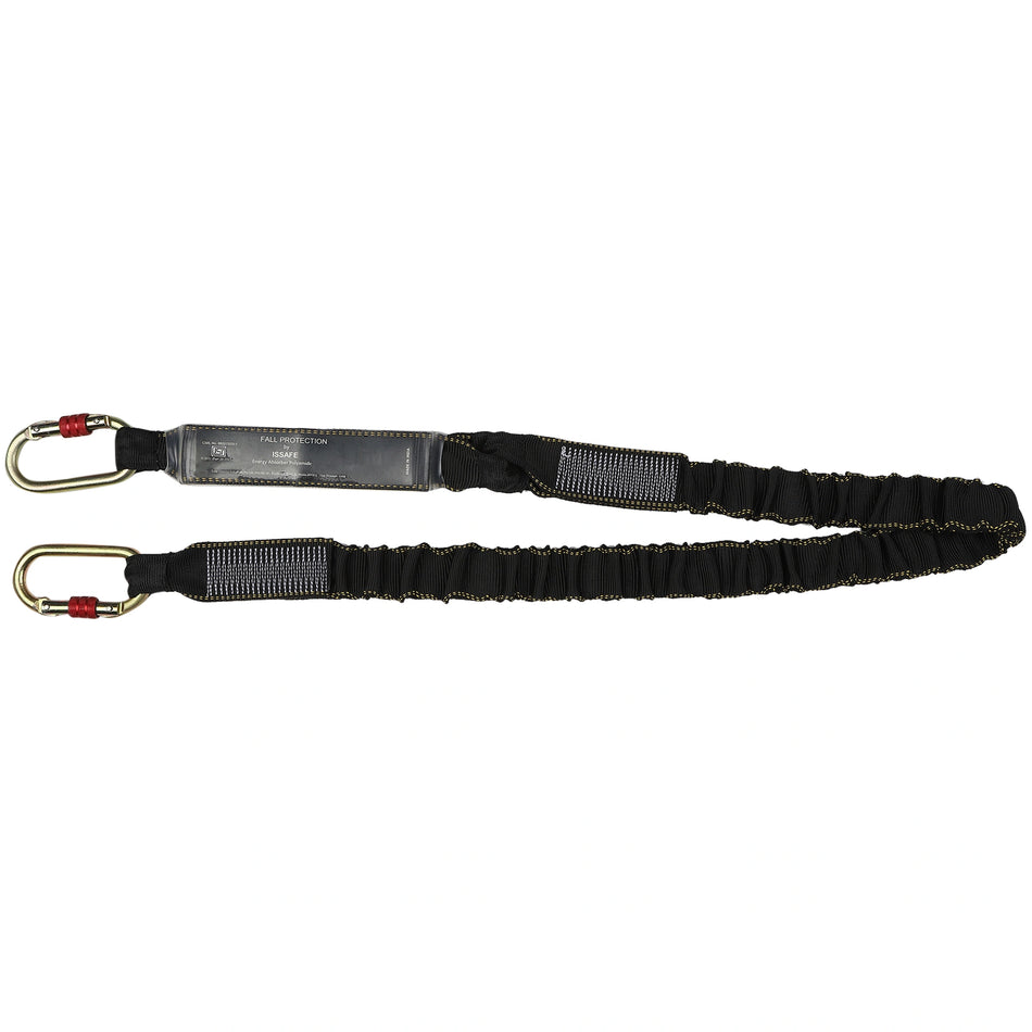 Shock Absorbing Lanyard with Integrated Energy Absorber & Carabiners
