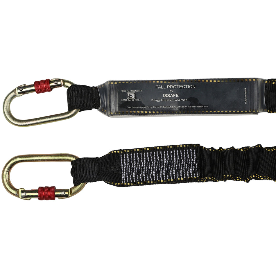 Shock Absorbing Lanyard with Integrated Energy Absorber & Carabiners