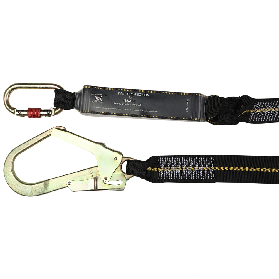 Fall Protection Energy Absorber Lanyard with Carabiner and Scaffolding Hook