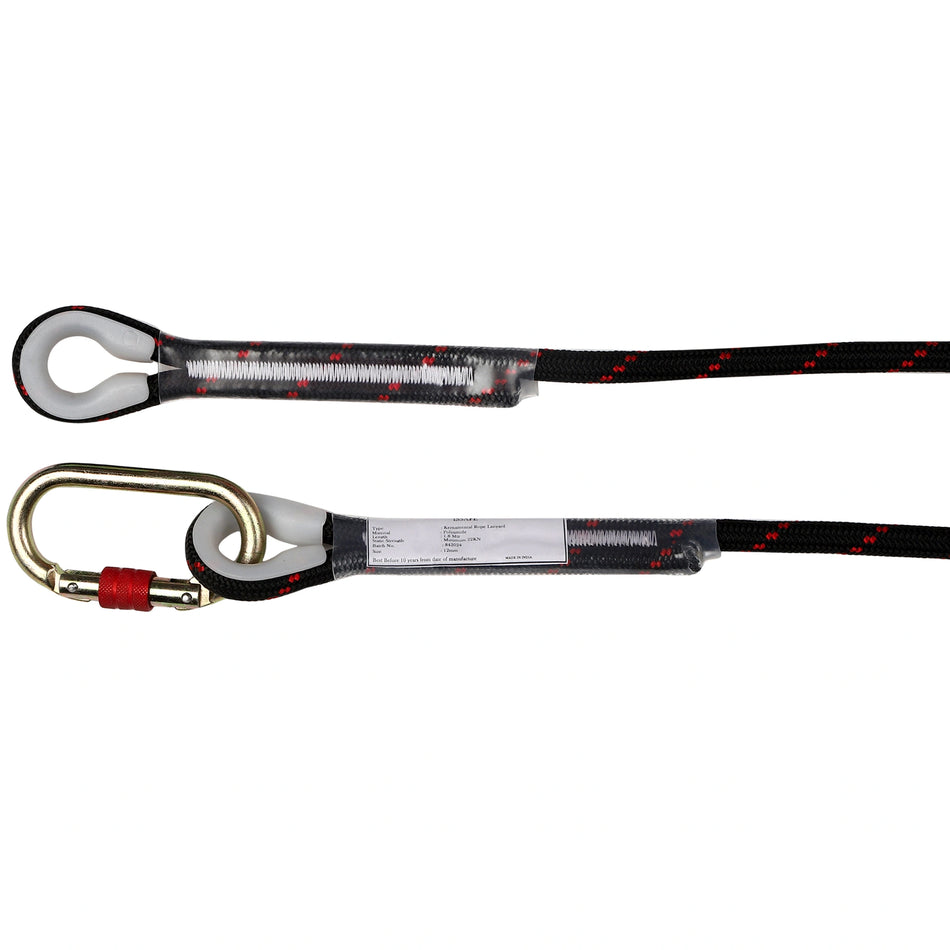 Adjustable Kernmantle Rope Restraint Lanyard with Loop & Carabiner