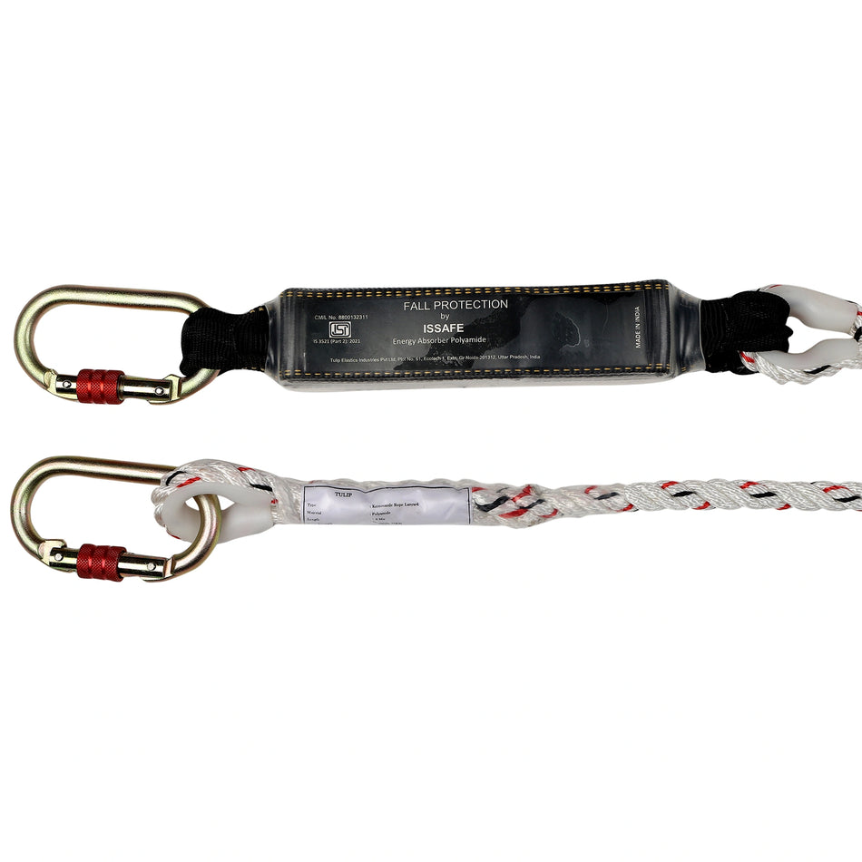Rope Lanyard with Energy Absorber, Integrated Loop, and Scaffolding Hook