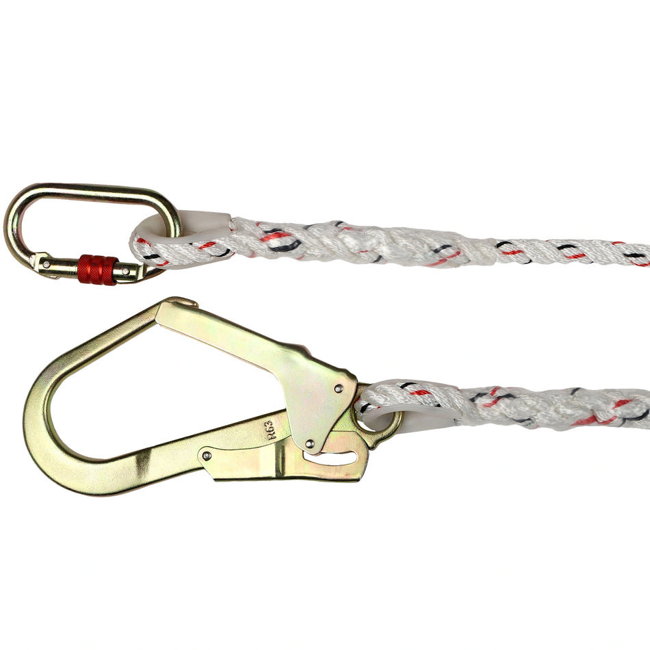 Adjustable Fall Protection Lanyard 1.0M–2.0M with High-Strength Carabiner and Scaffolding Hook