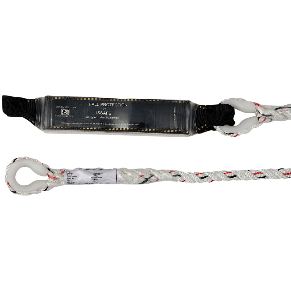 Rope Safety Lanyard with Integrated Energy Absorber and Loop Attachment
