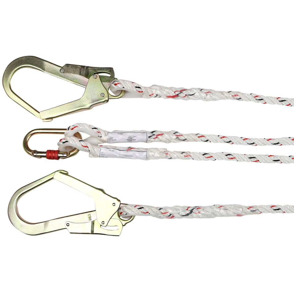 Polyamide Twisted Rope Double Lanyard with Scaffolding Hooks