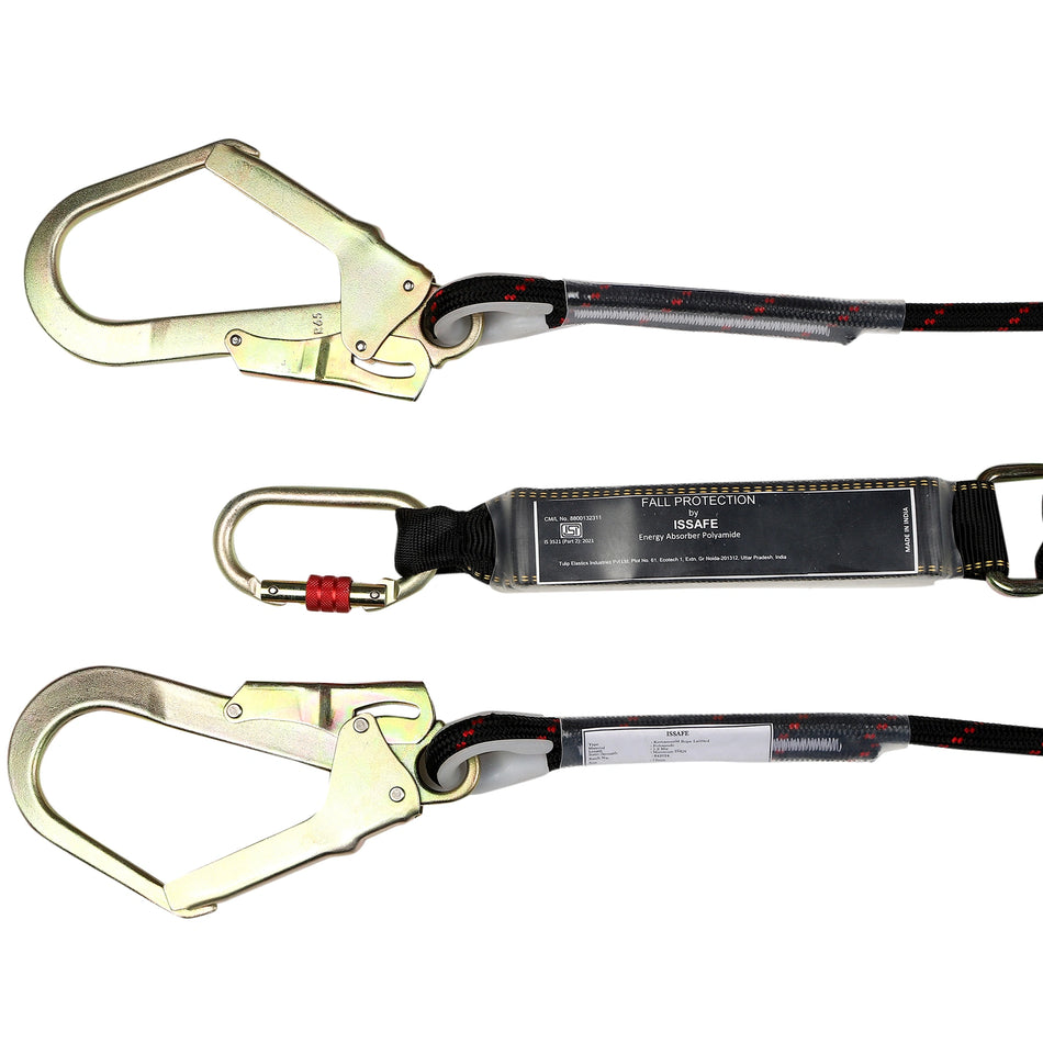 Kernmantle Energy Absorbing Double Lanyard with Rope and Scaffolding Hooks