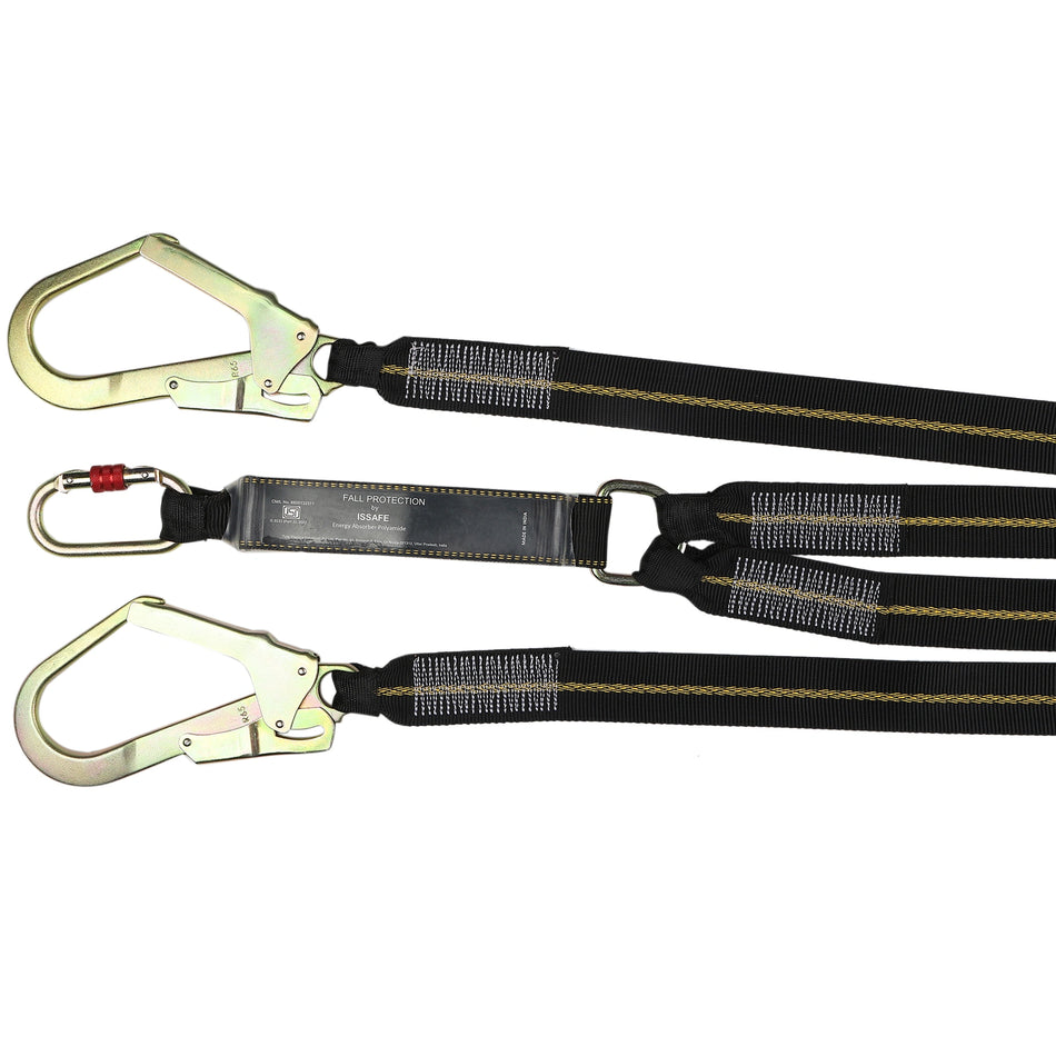 Double Webbing Safety Lanyard with Rope Grab and Scaffolding Hooks