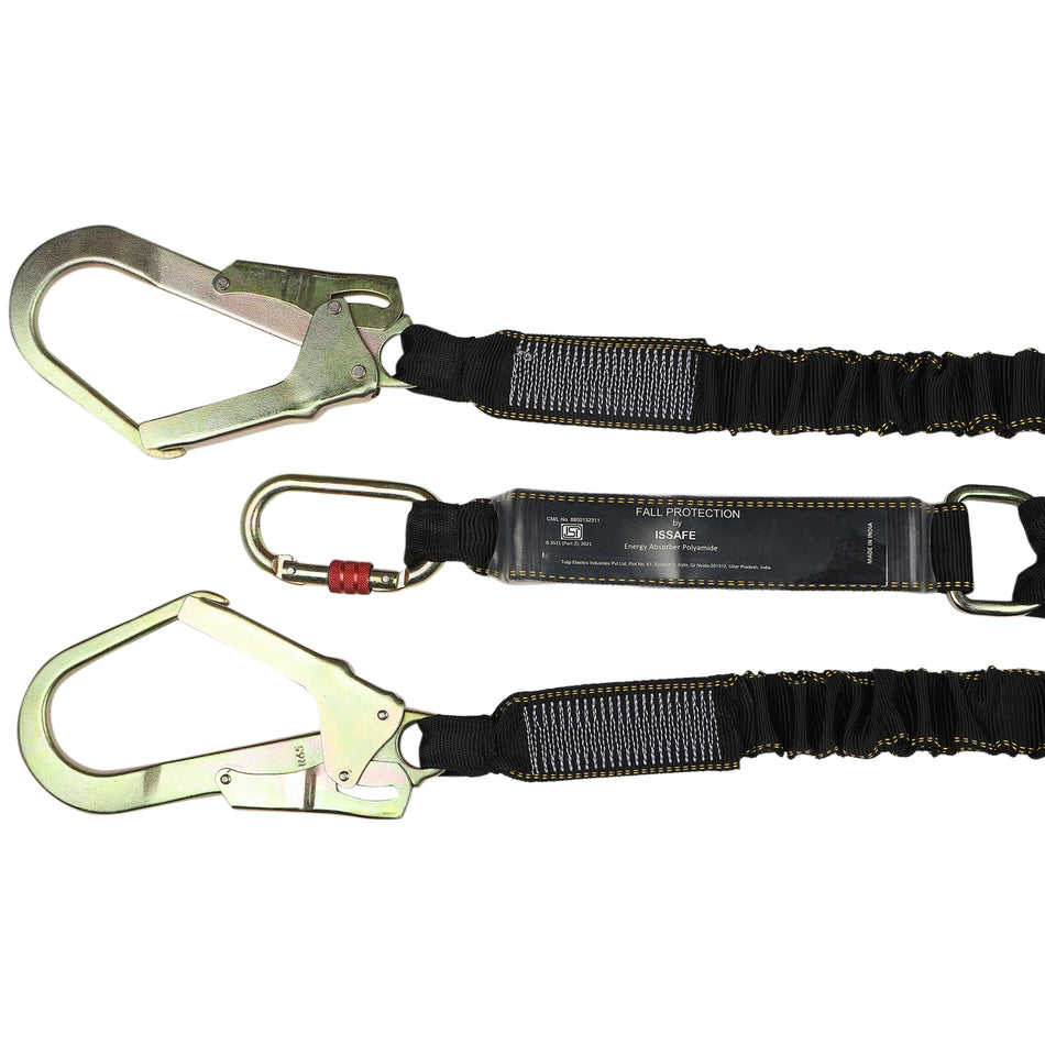 Shock Absorbing Double Lanyard with Twin Ropes and Scaffolding Hooks