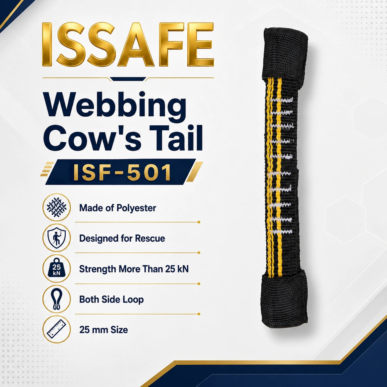 ISSAFE ISF-501 polyester webbing cow’s tail rescue connector with loops on both ends