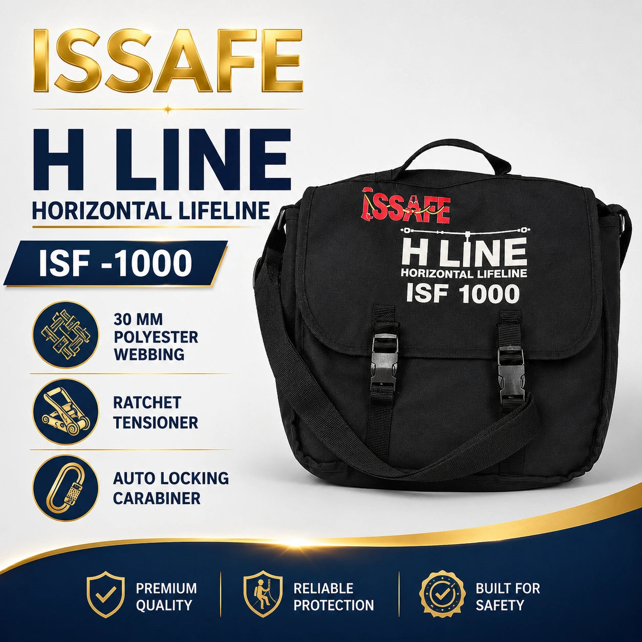 ISSAFE ISF 1000 temporary horizontal webbing anchorage line with ratchet tensioner and auto-locking karabiners