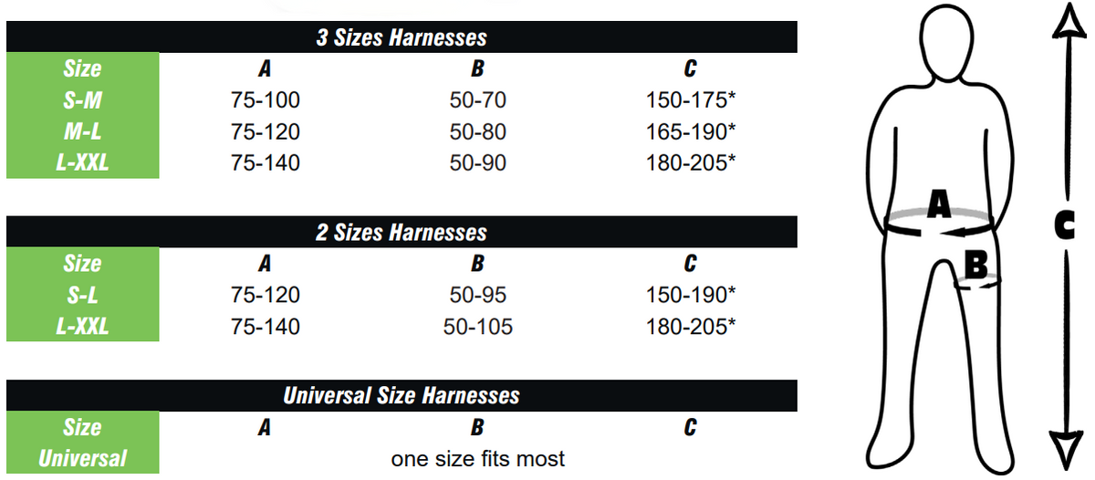 Full Body Harness for Tower Work & Rescue Operations Size Guide