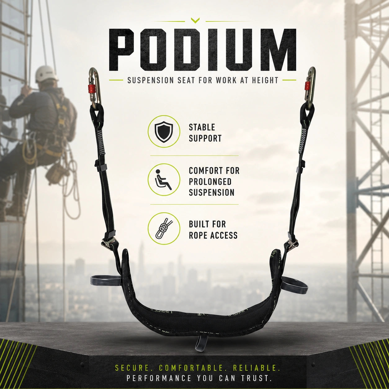 Podium suspension seat for work at height