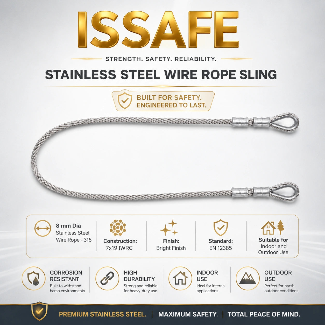 ISSAFE ISF506(C) 8 mm SS 316 stainless steel wire rope sling with both side loops