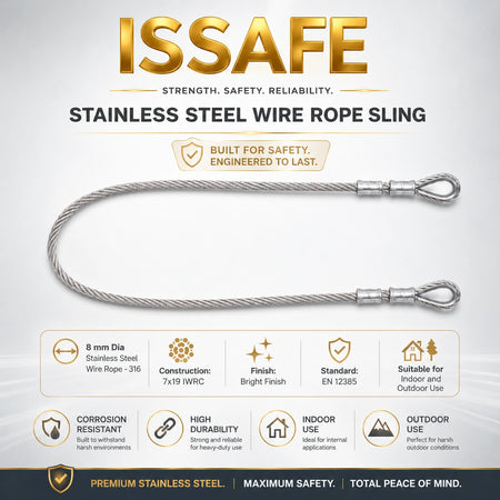 ISSAFE ISF506(C) 8 mm SS 316 stainless steel wire rope sling with both side loops